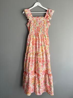 Haute Hippie Style Women's Smocked Tiered Maxi Dress Floral 2 Cottagecore NWOT